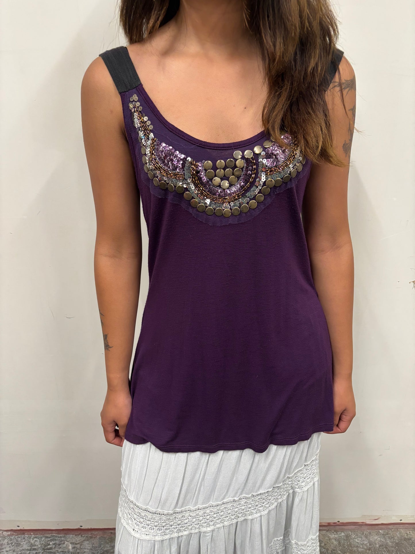 Purple Tank W/ Beaded Detail
