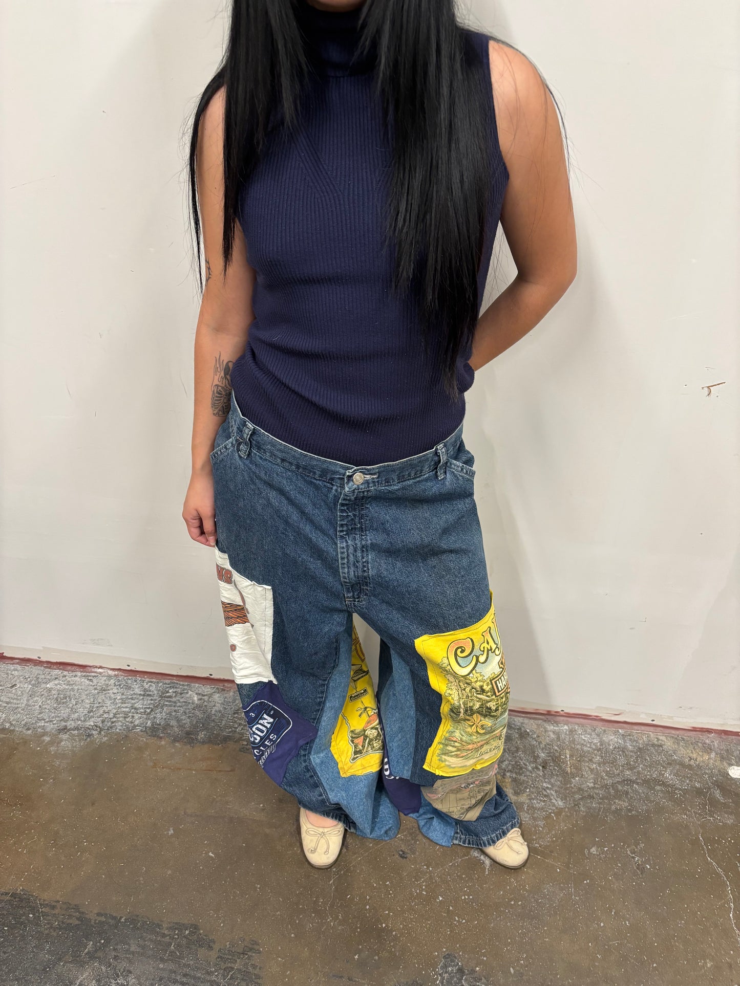 Reworked Harley Davidson Patchwork Jeans