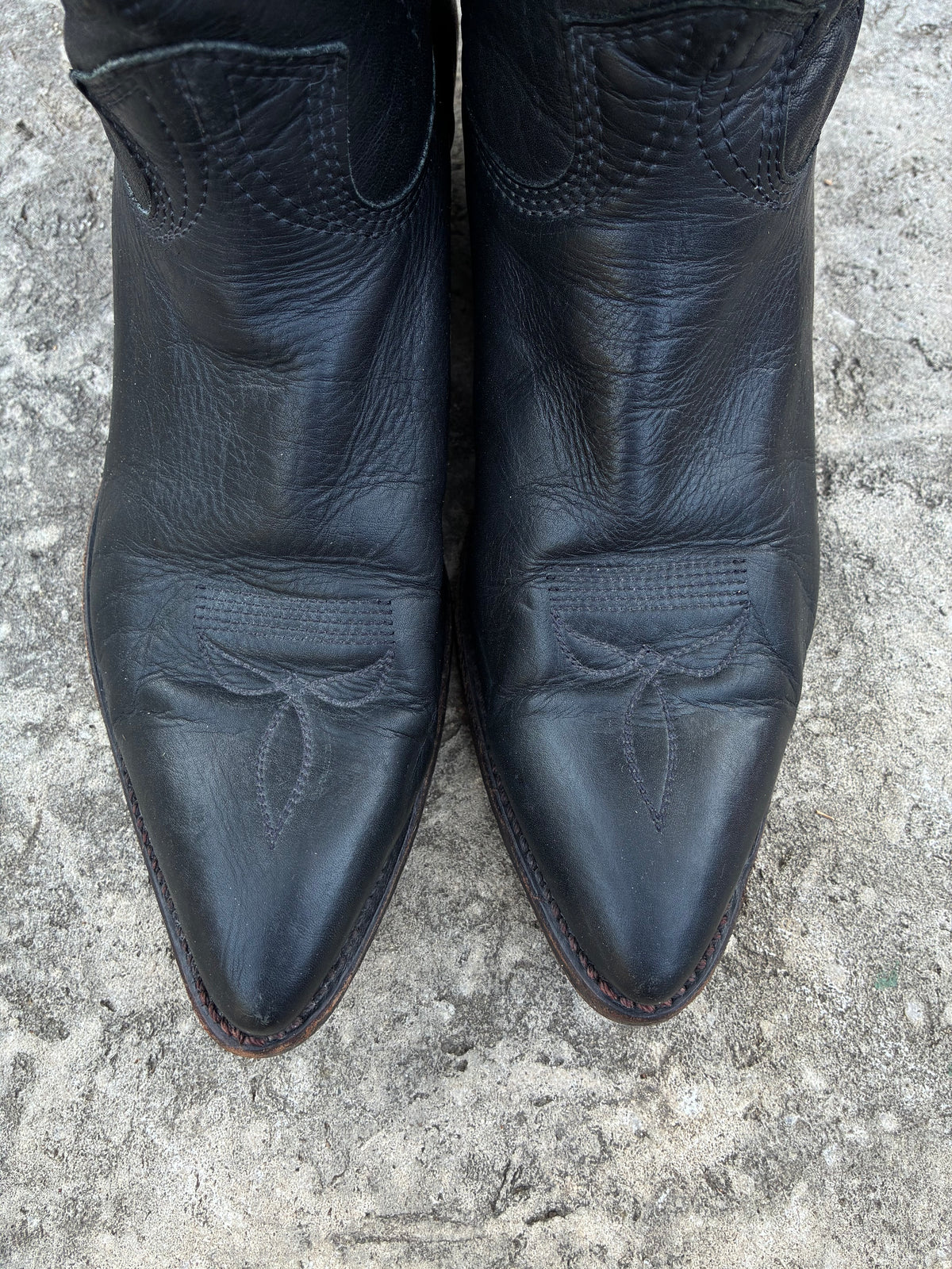 Vintage 70s Stewart Black Leather Cowboy Boots