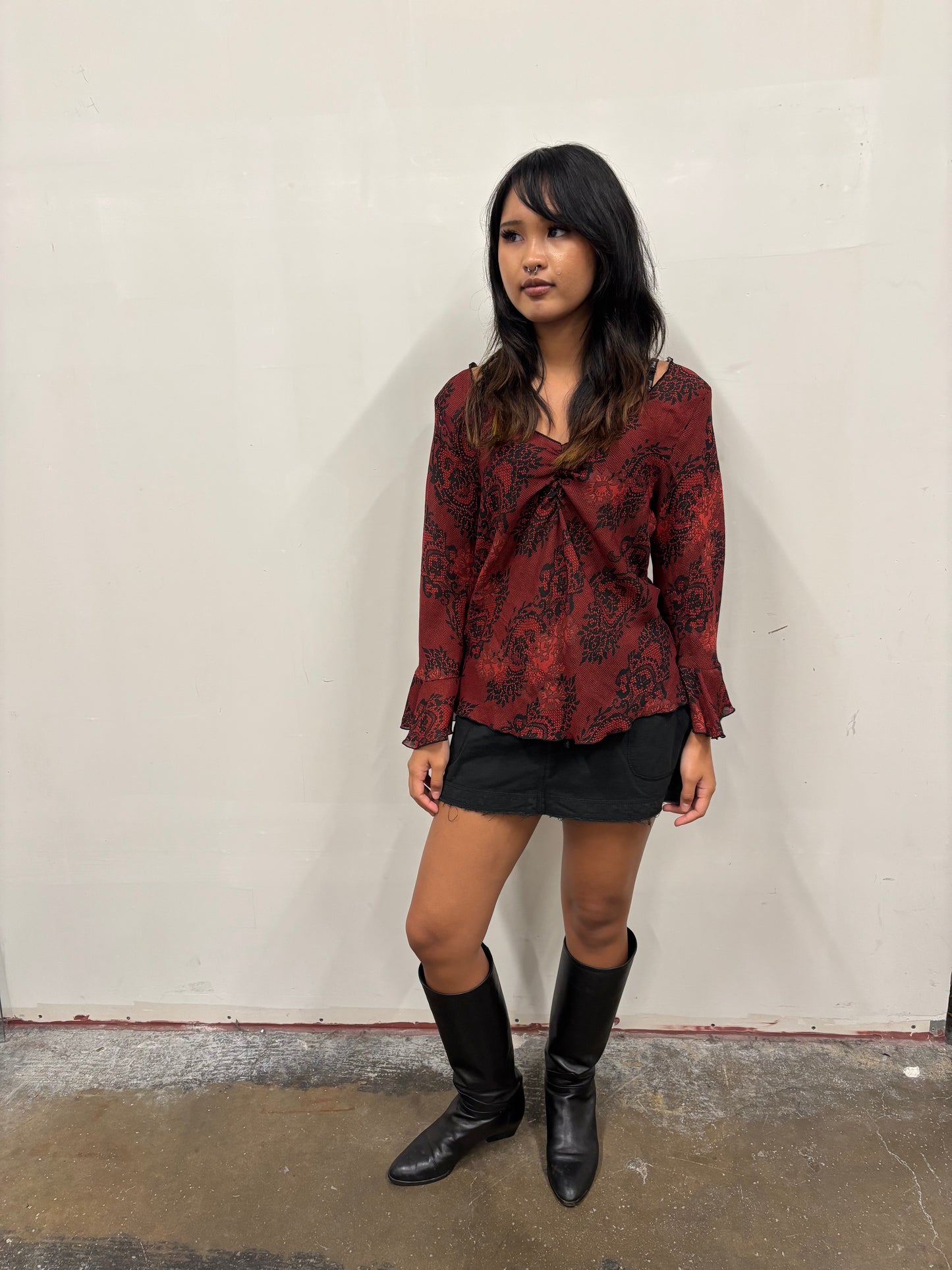 Mesh Lace Print Top