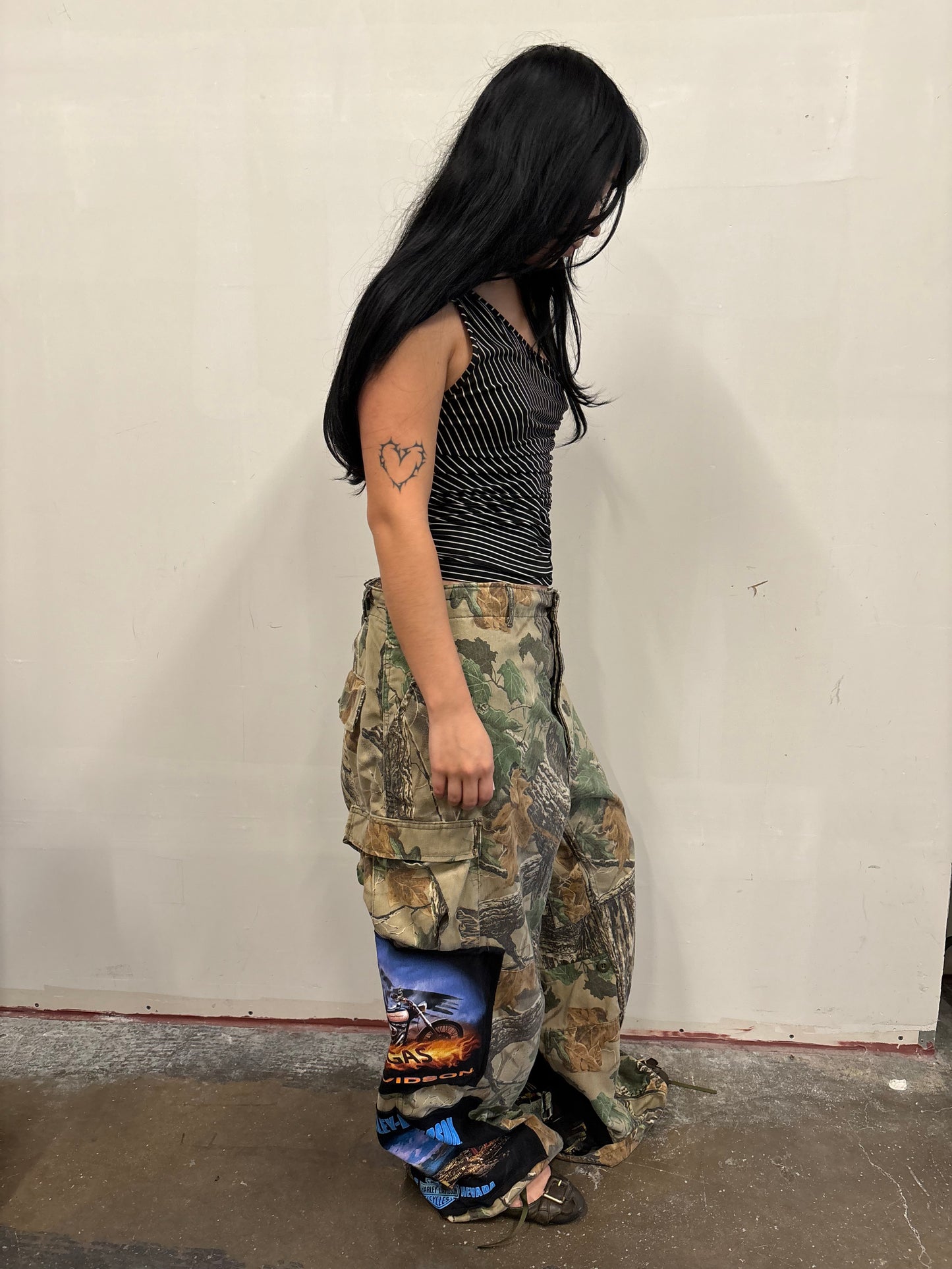 Reworked Harley Davidson Patchwork Camo Pants