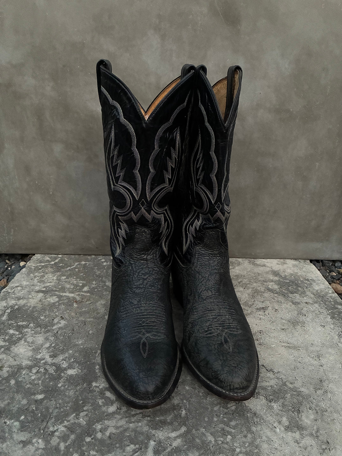 Vintage Tony Lama Black Leather Cowboy Boots
