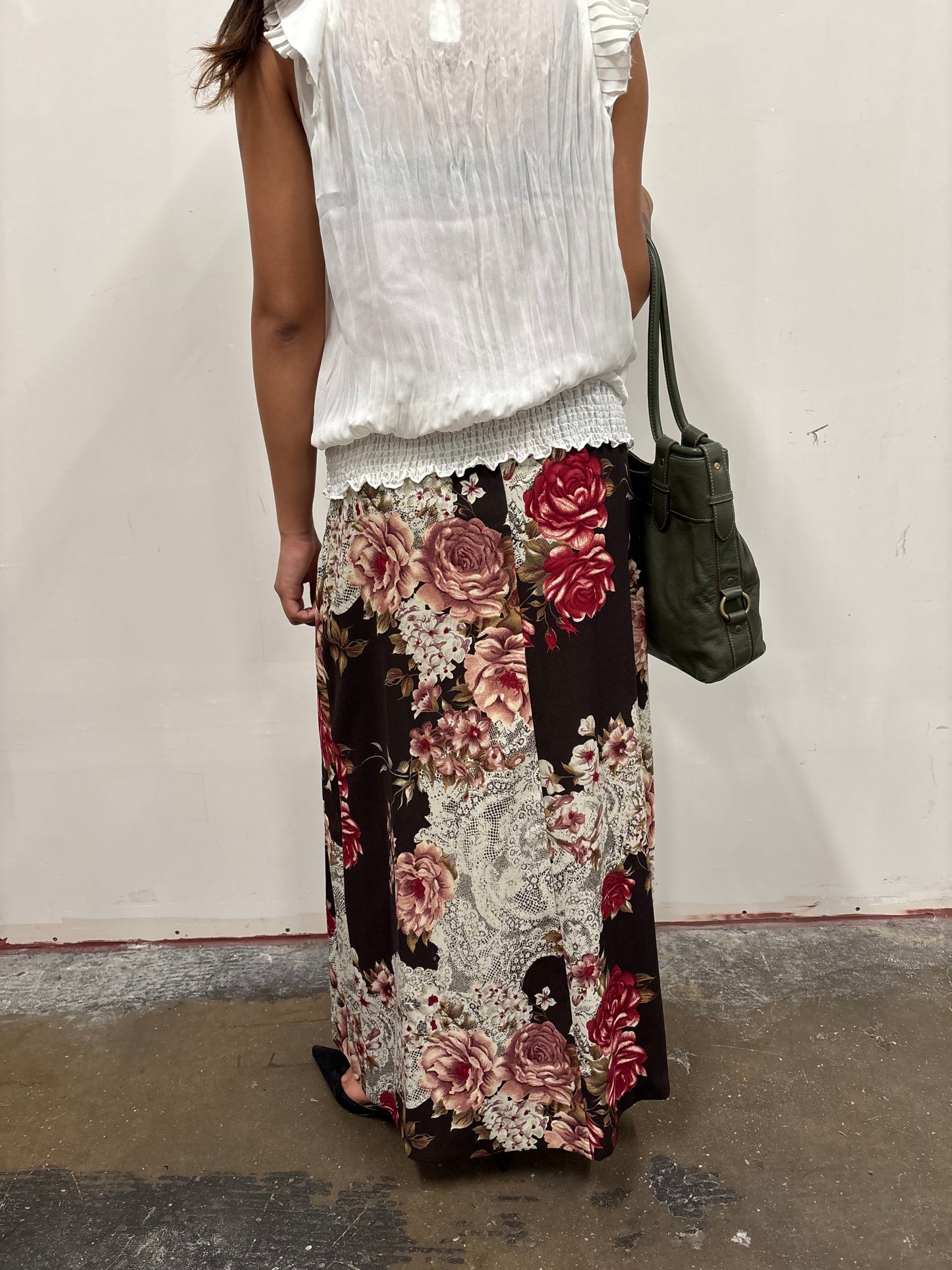 Vintage Brown Lace Floral Skirt