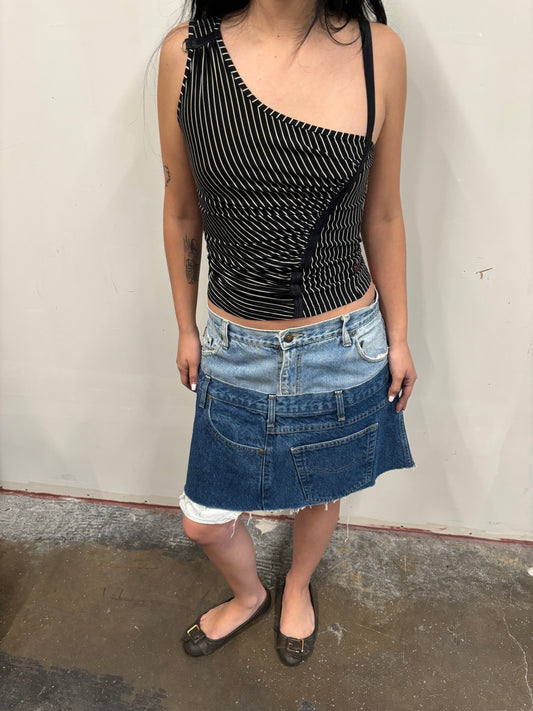 Reworked Double Denim Skirt
