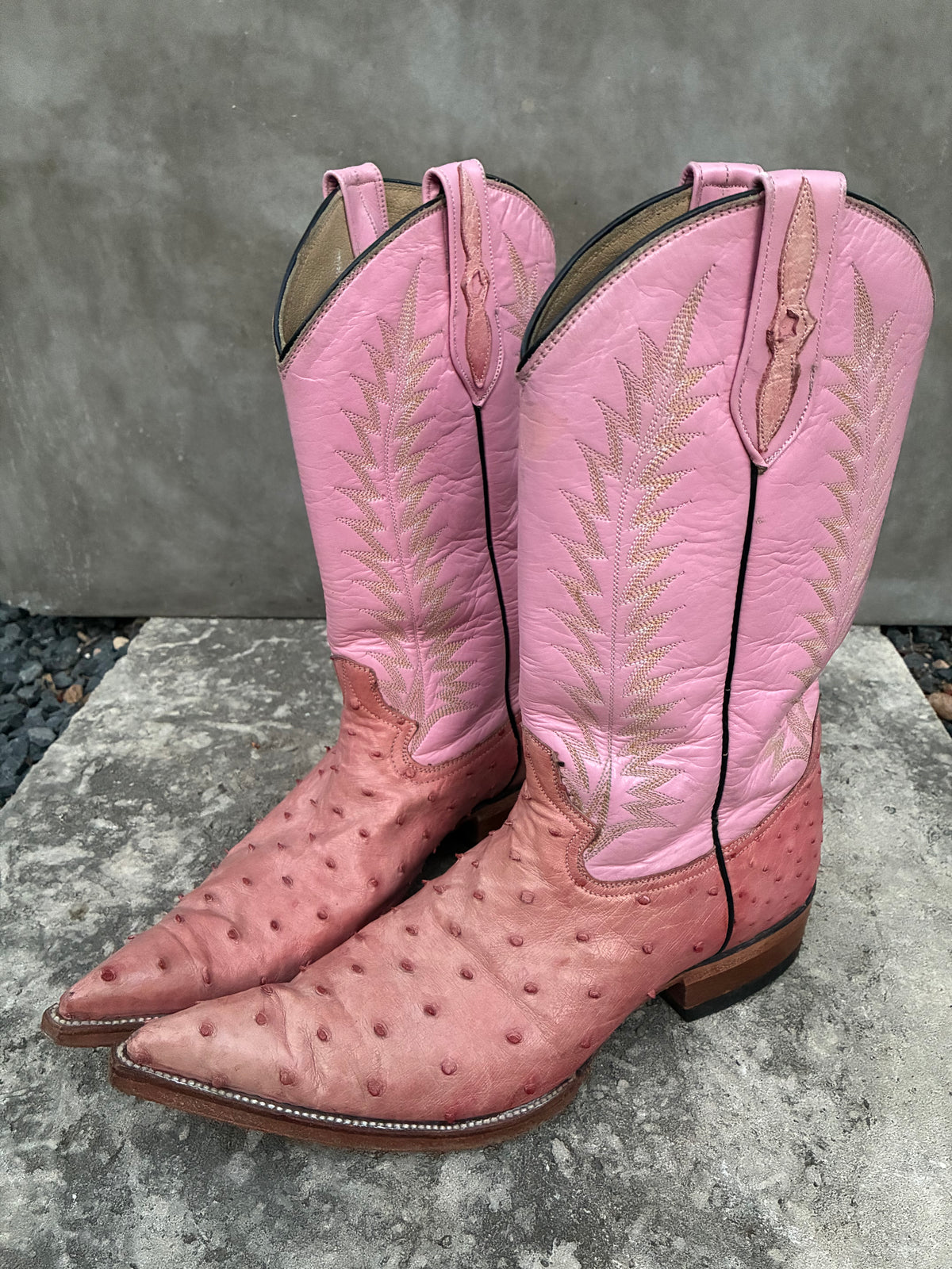 Vintage Pink Ostrich Leather Cowboy Boots