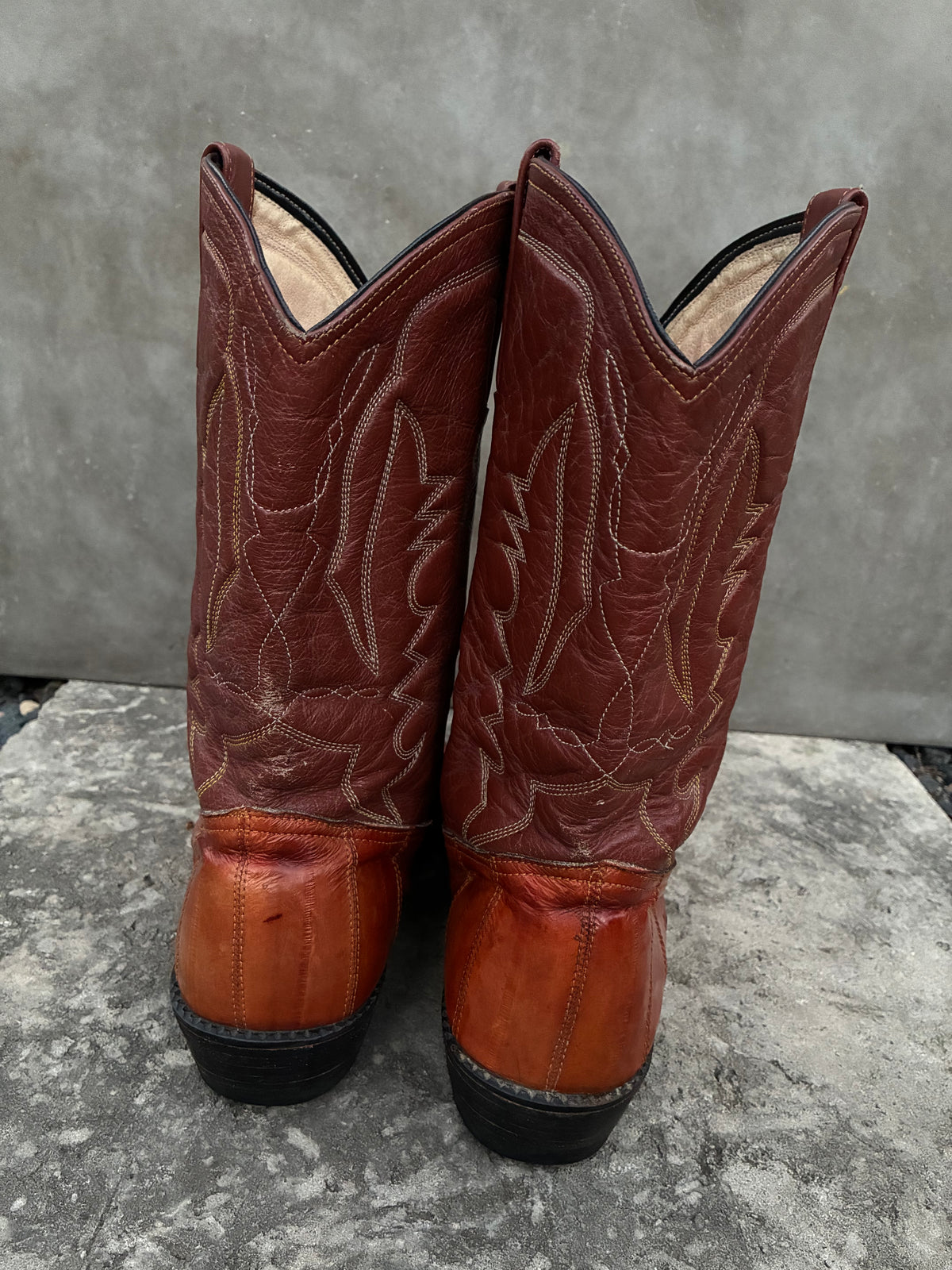 Vintage 80s Botas de Ora Eel Skin Brown Leather Cowboy Boots