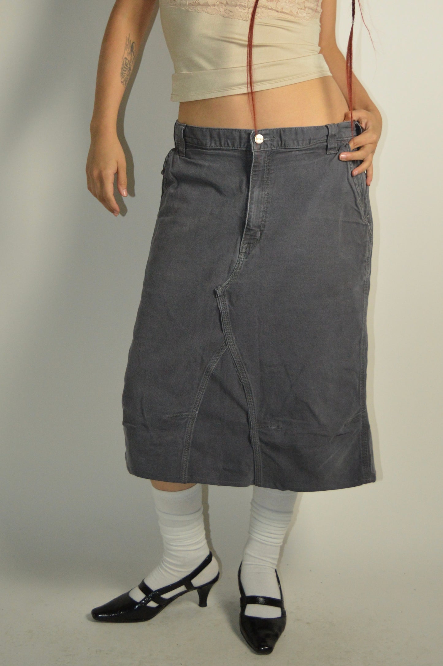 Reconstructed Carhartt Grey Midi Skirt