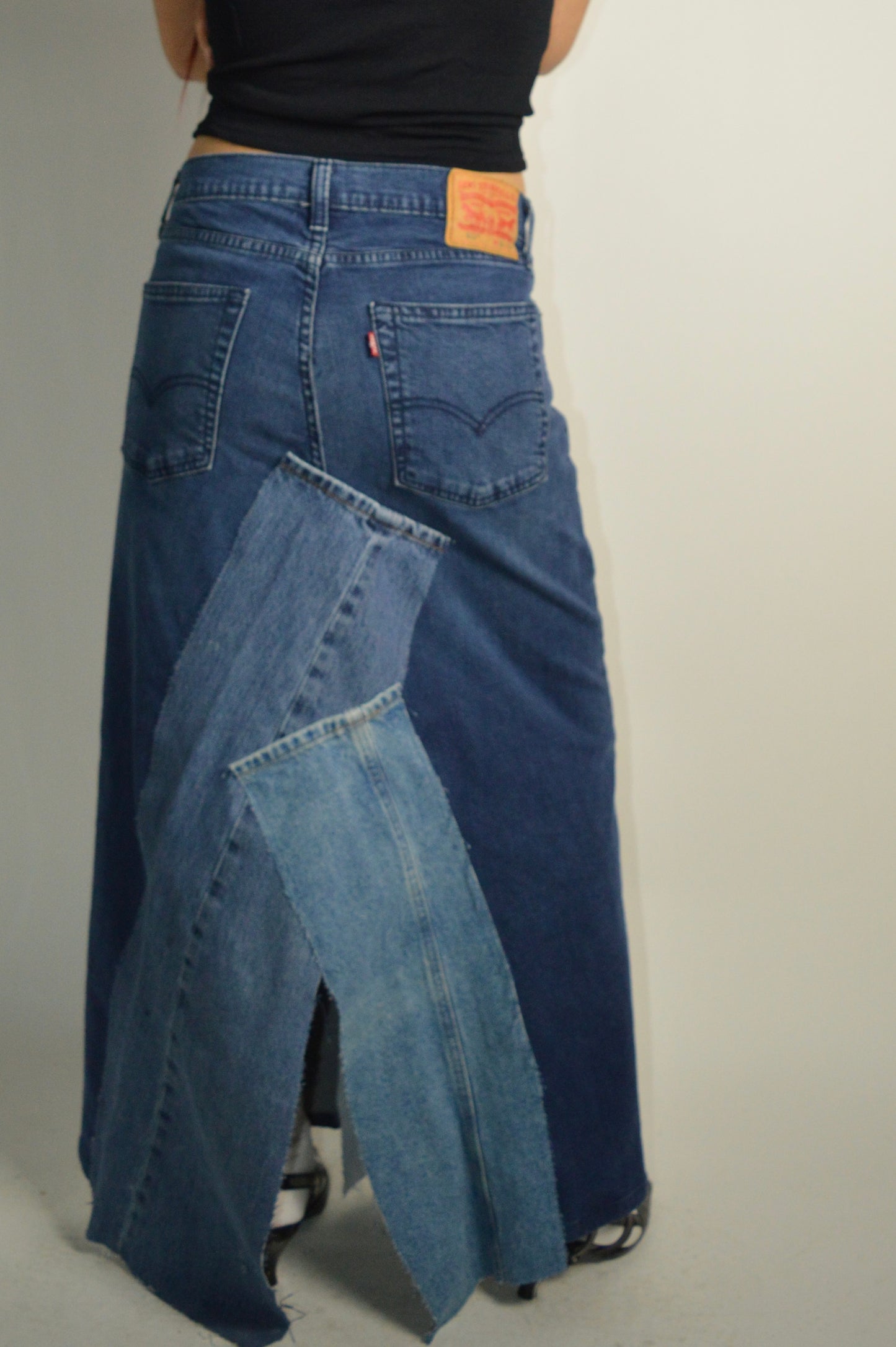 Reconstructed Levi’s Patchwork Denim Maxi Skirt