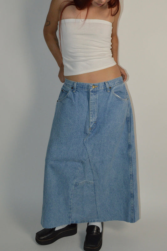 Reconstructed Wrangler Denim Maxi Skirt