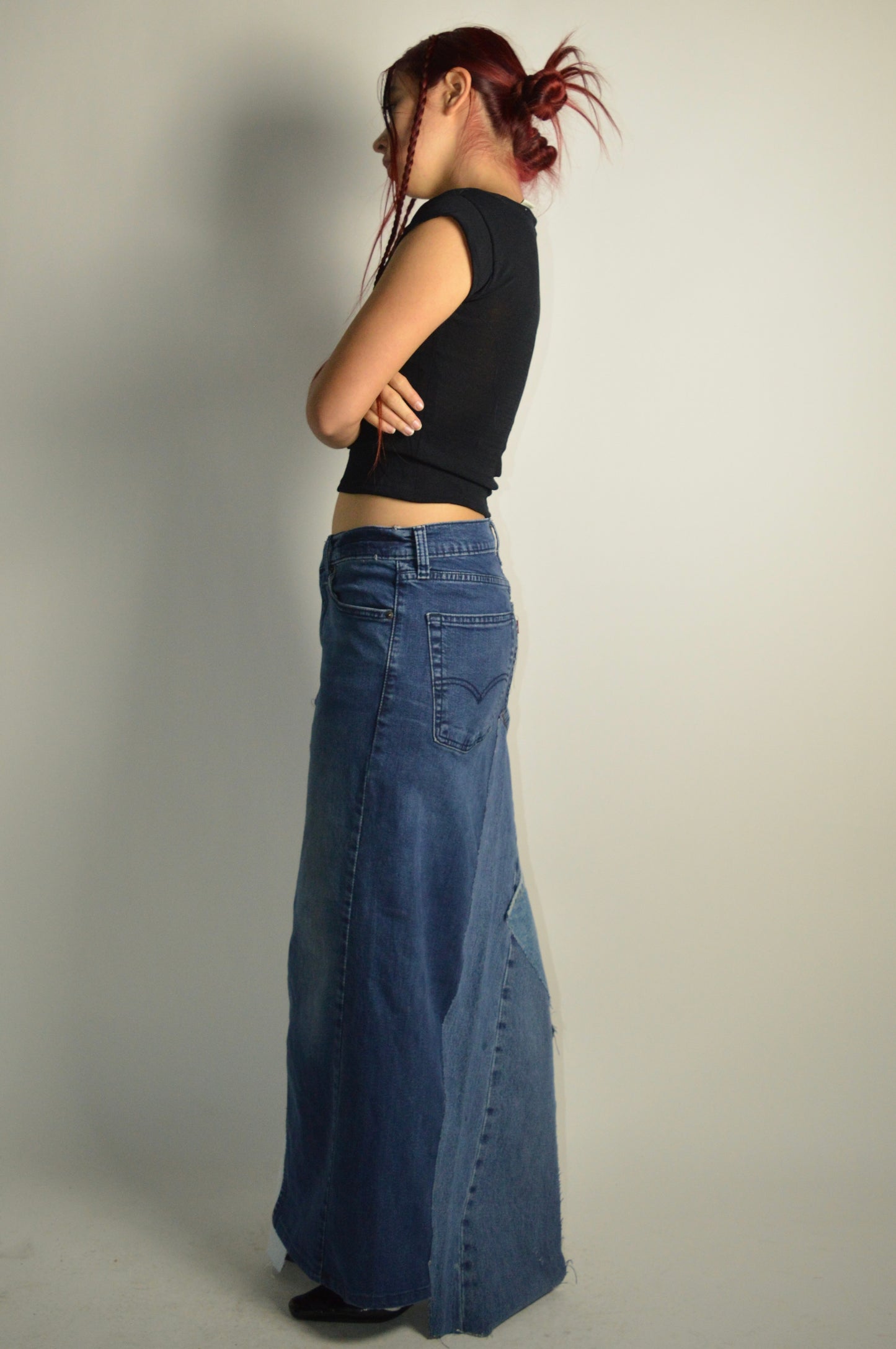 Reconstructed Levi’s Patchwork Denim Maxi Skirt