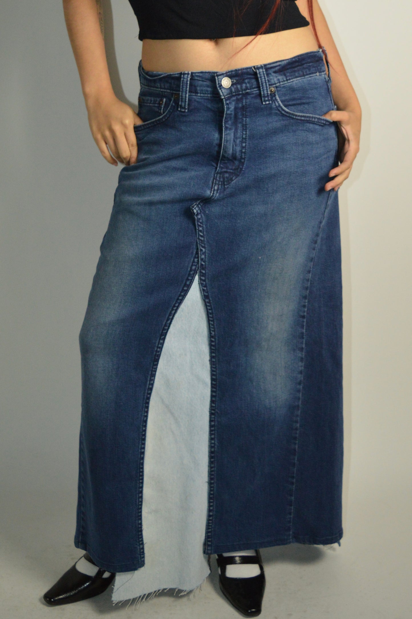 Reconstructed Levi’s Patchwork Denim Maxi Skirt