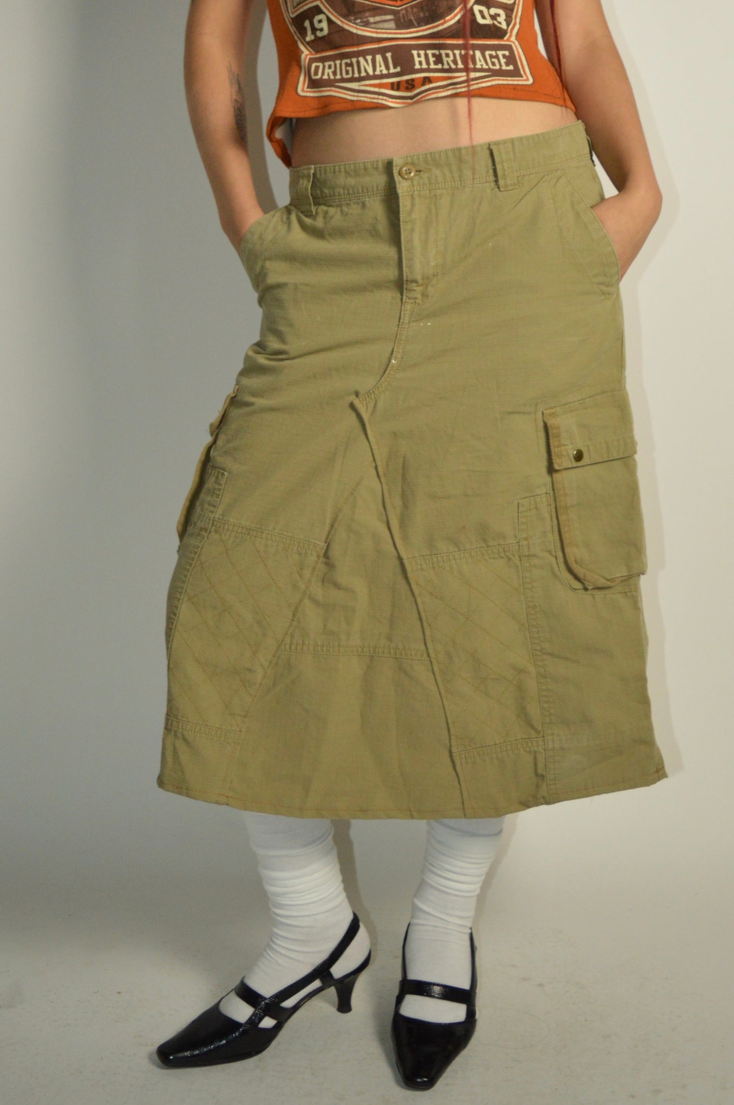 Reconstructed Polo Ralph Lauren Cargo Midi Skirt