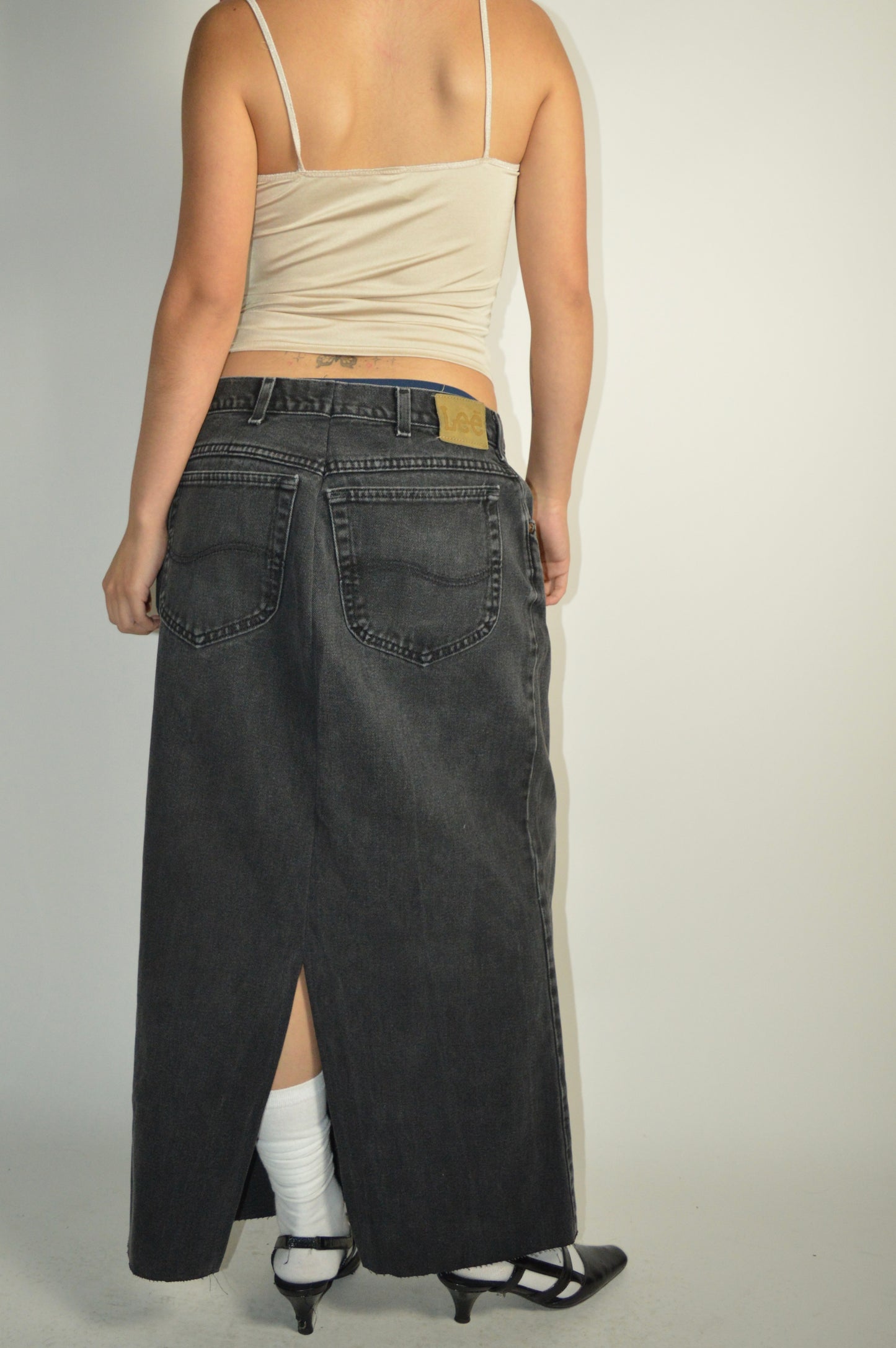 Reconstructed Lee Black Denim Maxi Skirt