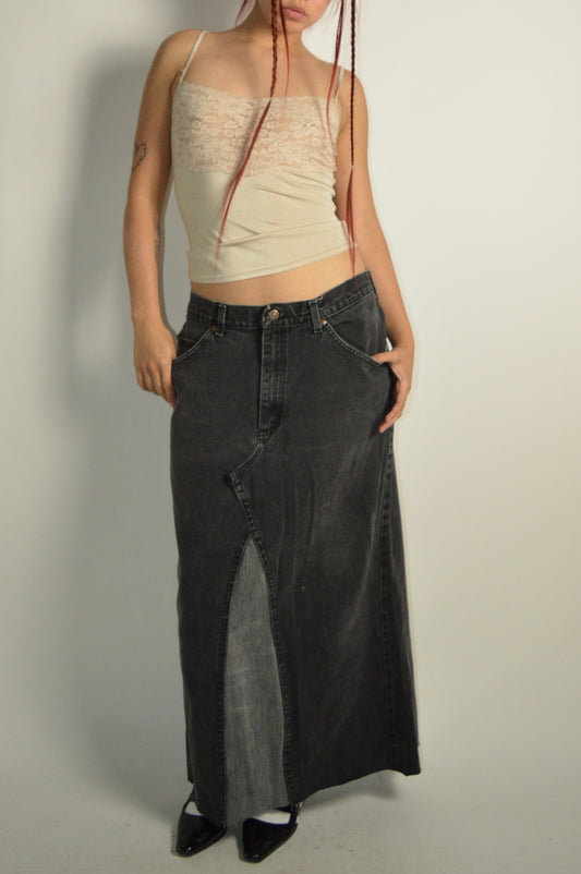 Reconstructed Lee Black Denim Maxi Skirt