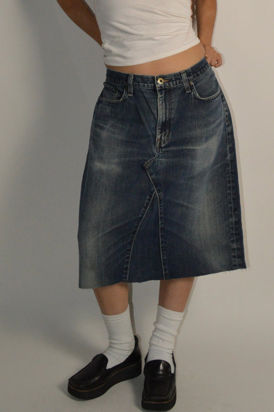 Reconstructed Denim Midi Skirt