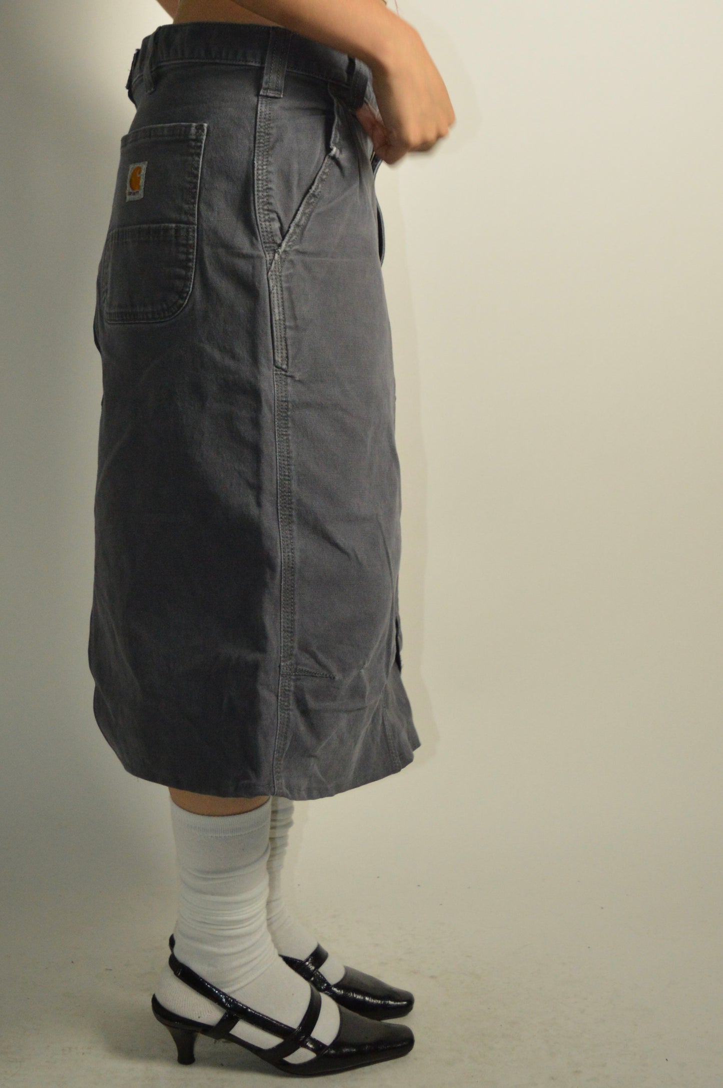 Reconstructed Carhartt Grey Midi Skirt