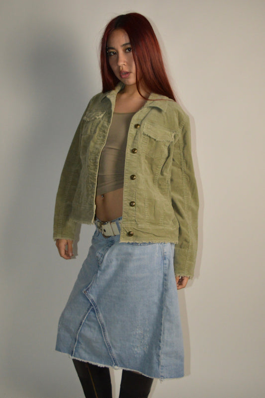 Vintage Green Corduroy Raw Hem Jacket