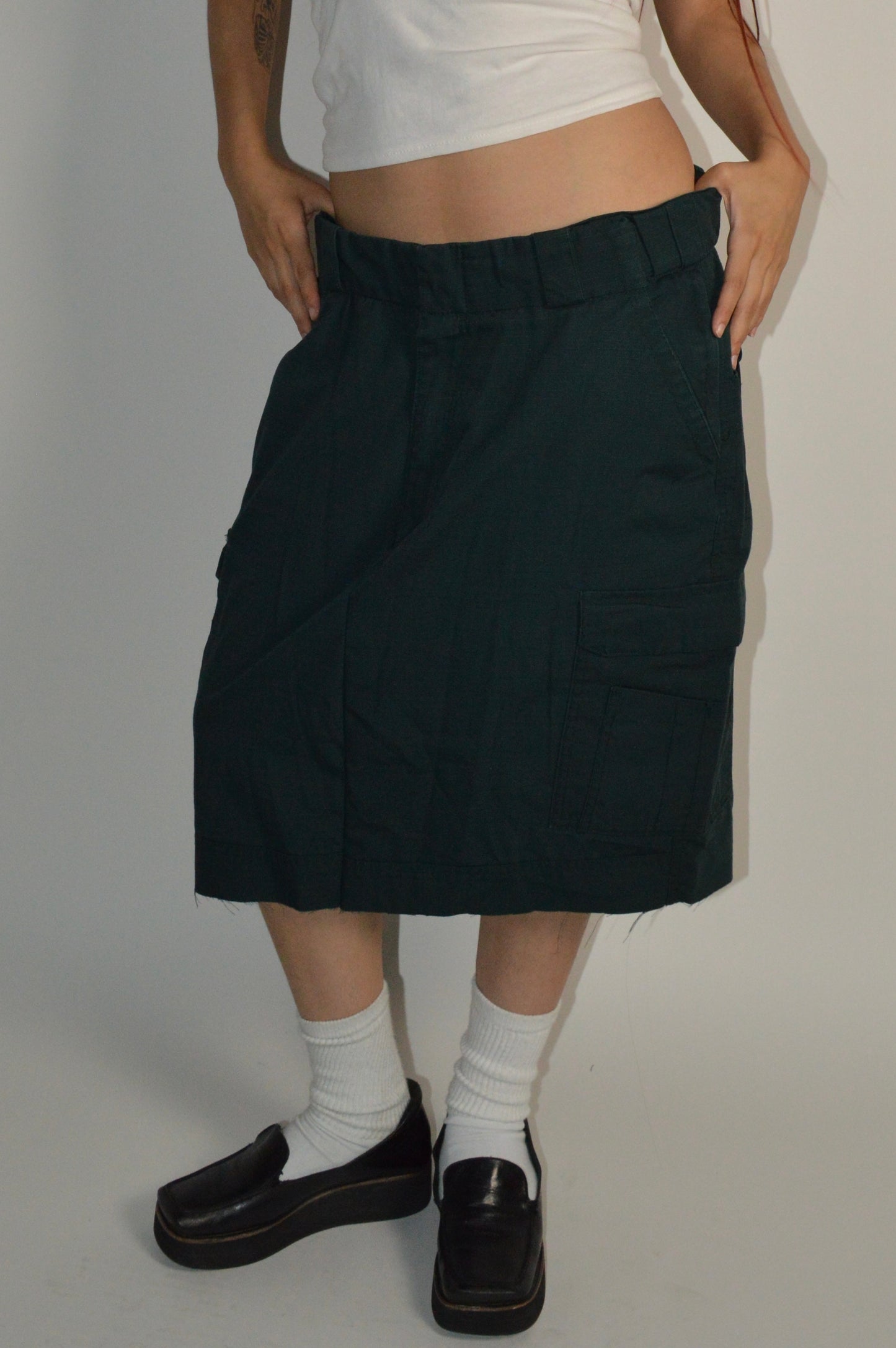 Reconstructed Green Cargo Midi Skirt