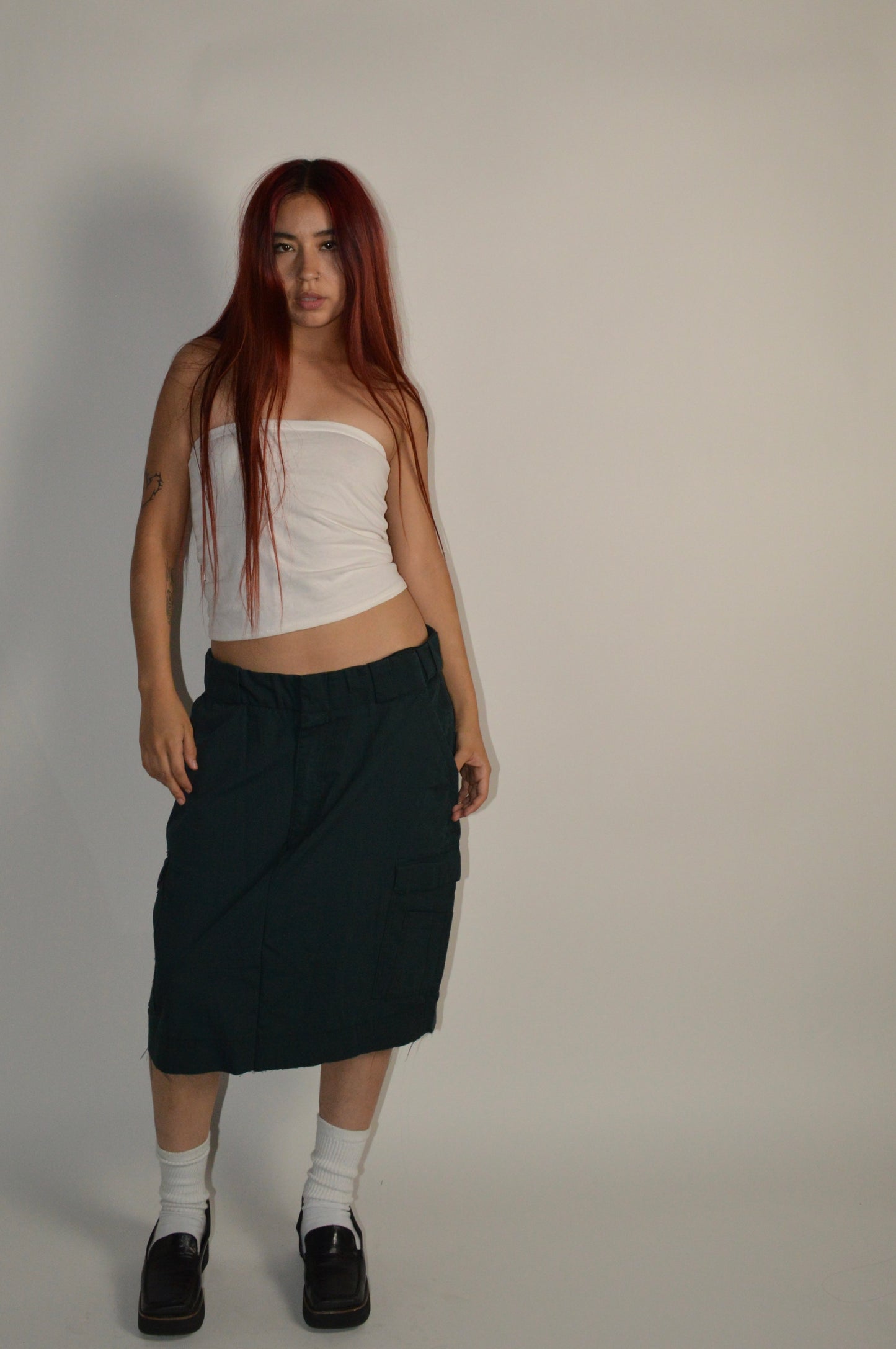 Reconstructed Green Cargo Midi Skirt