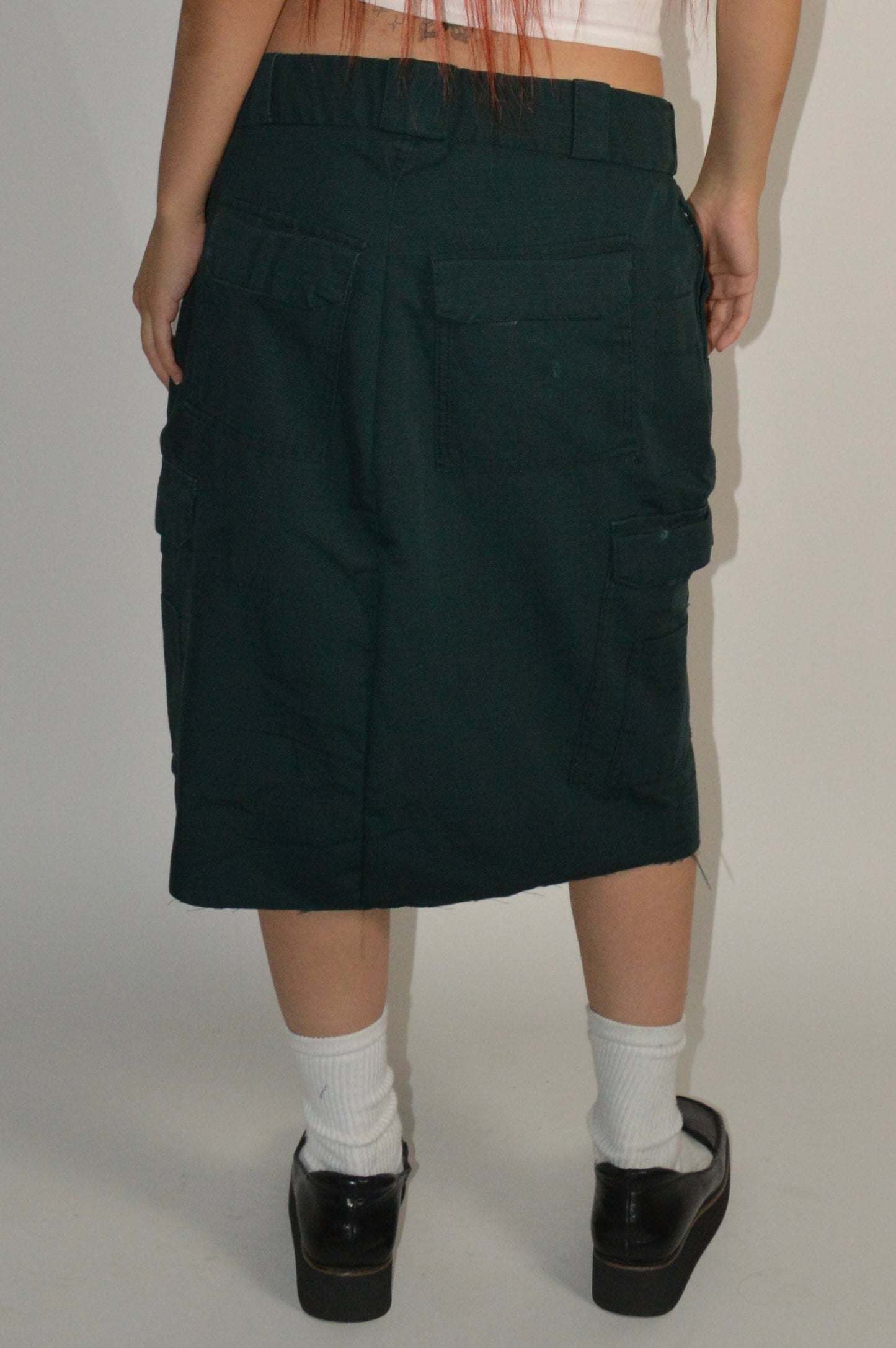 Reconstructed Green Cargo Midi Skirt