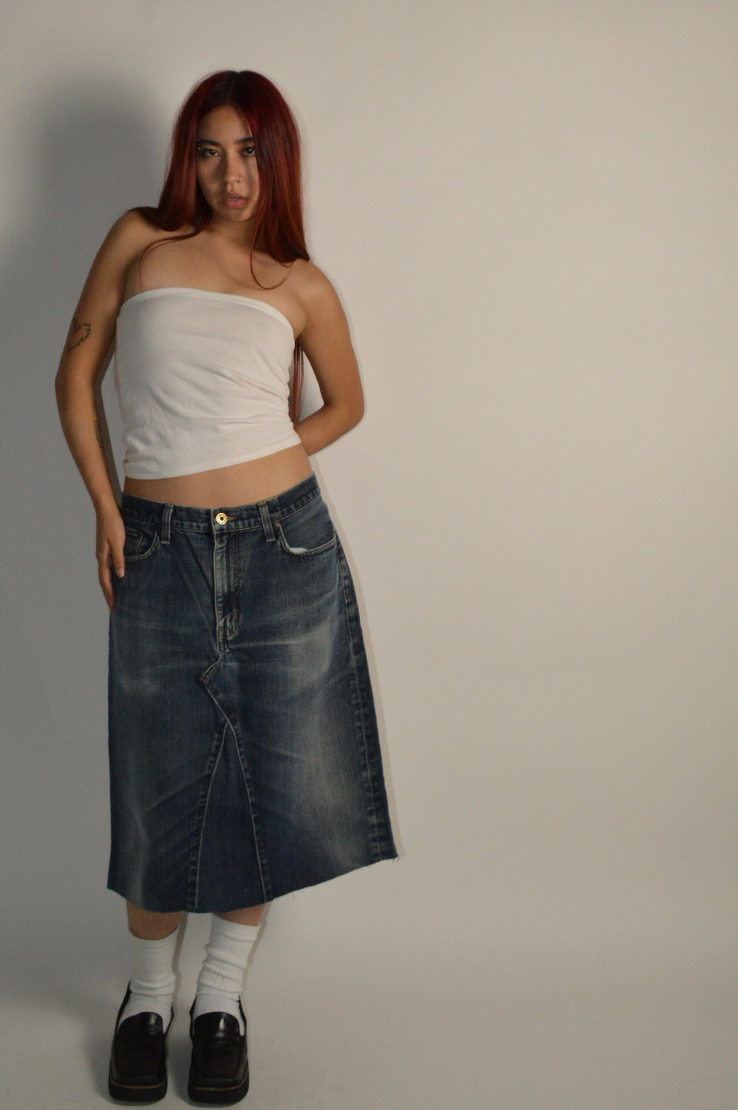 Reconstructed Denim Midi Skirt