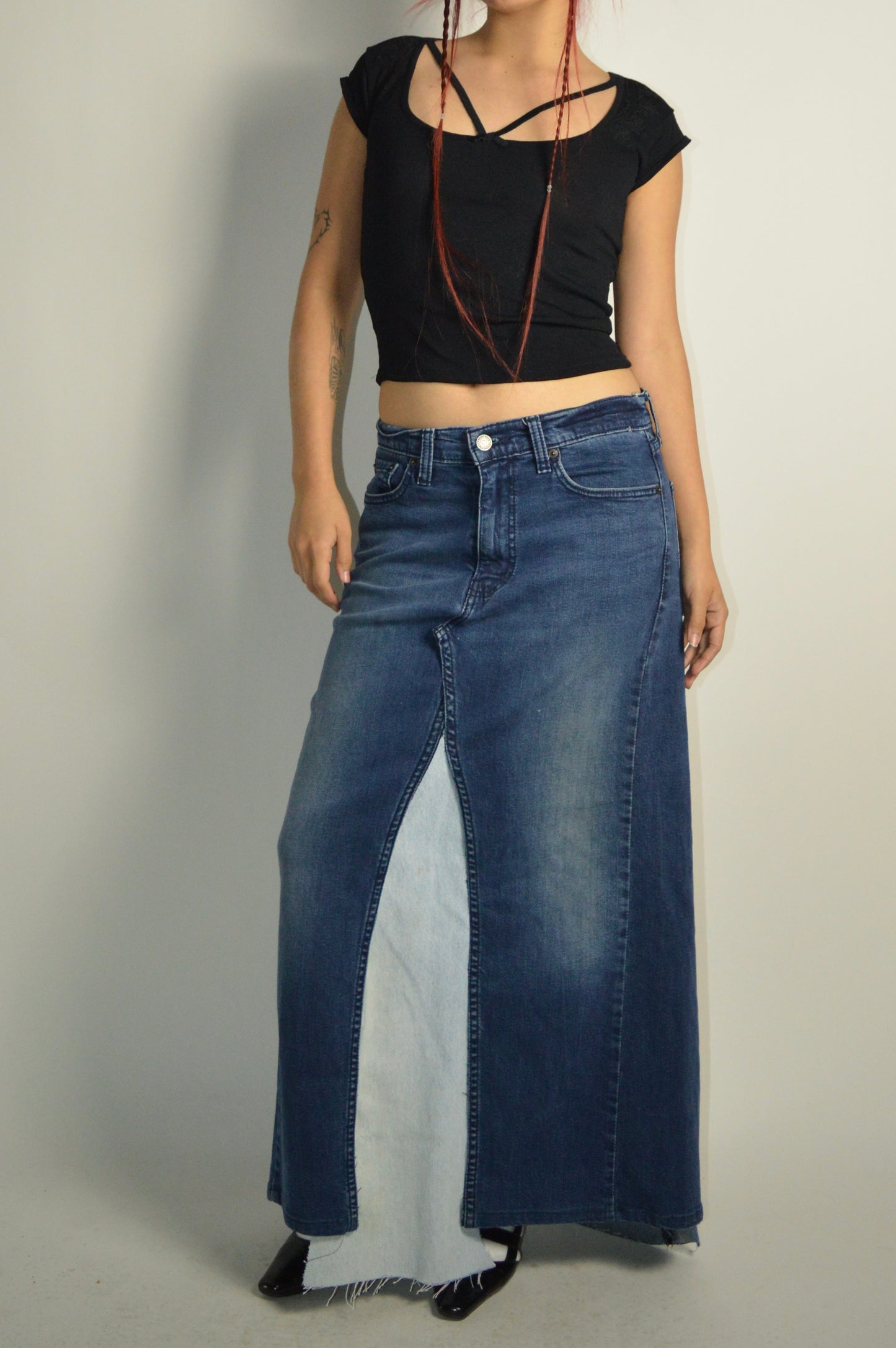 Reconstructed Levi’s Patchwork Denim Maxi Skirt